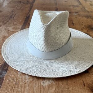 Janessa Leone Wide-Brim Straw Fedora in Natural Cream